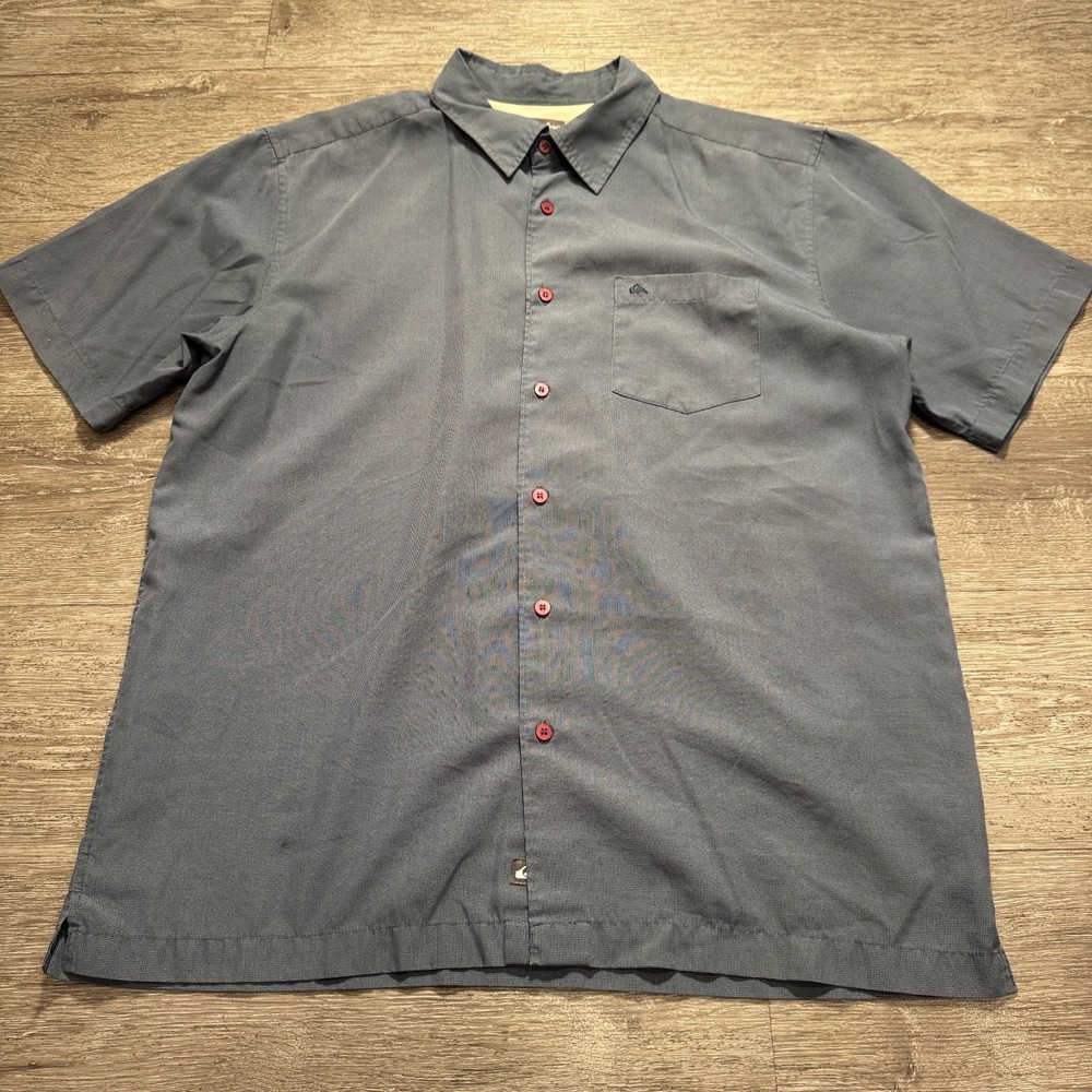 Quiksilver Shirt Mens Large Blue Rayon Poly Short Sleeve Surf Casual Waterman